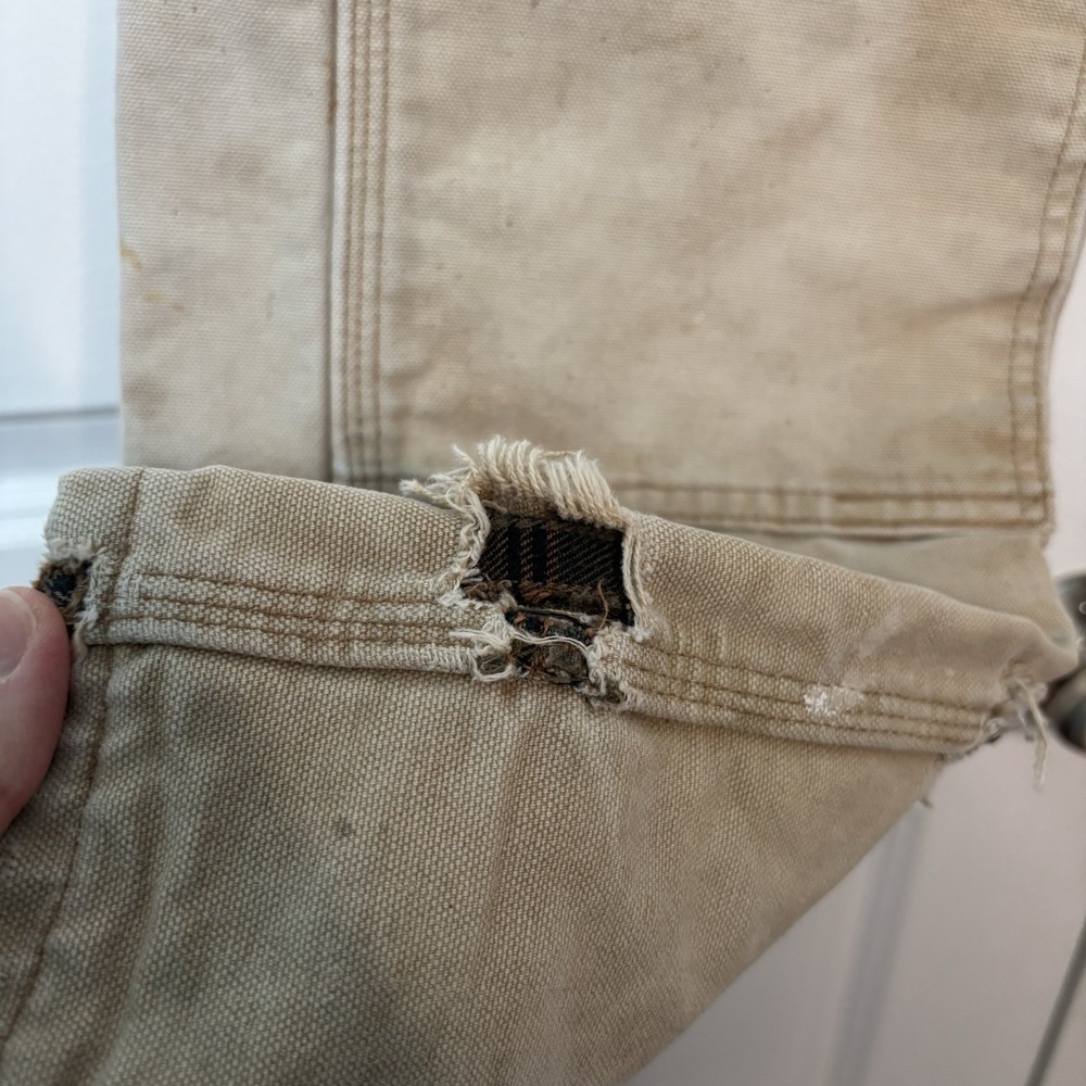 Vintage Carhartt Original Dungaree Fit Pants Mens Tan Flannel Lined Distressed - Picture 6 of 15